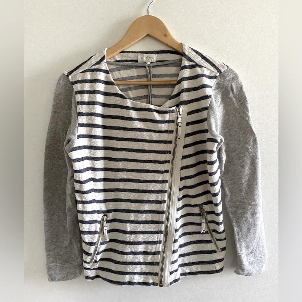 Striped Zipper Cardigan - Cotton - Lou and Grey by Loft